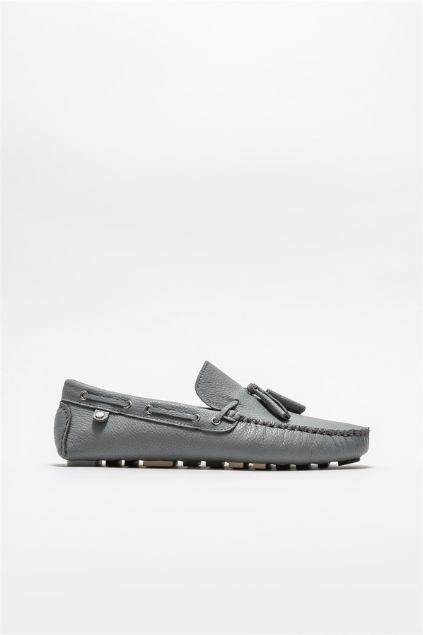 Gri deri erkek loafer, günlük kullanım için - Elle Shoes