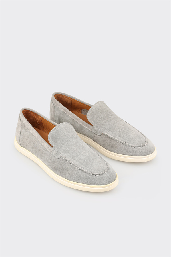 Gri deri erkek loafer, günlük kullanım için - Elle Shoes