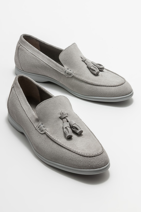 Gri deri erkek loafer, günlük kullanım için - Elle Shoes