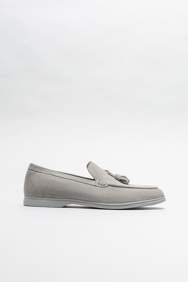 Gri deri erkek loafer, günlük kullanım için - Elle Shoes