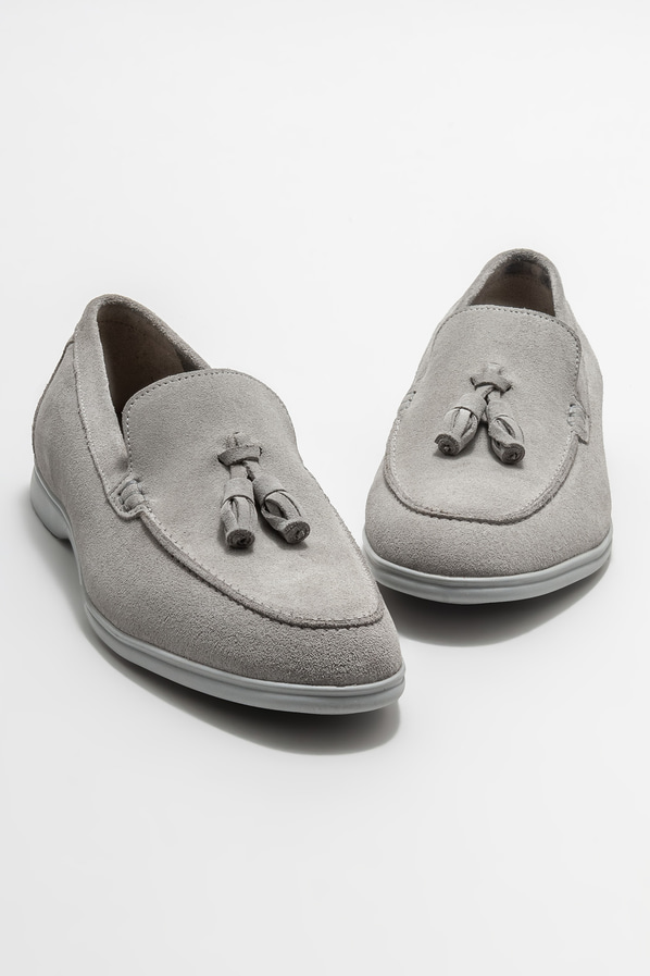 Gri deri erkek loafer, günlük kullanım için - Elle Shoes
