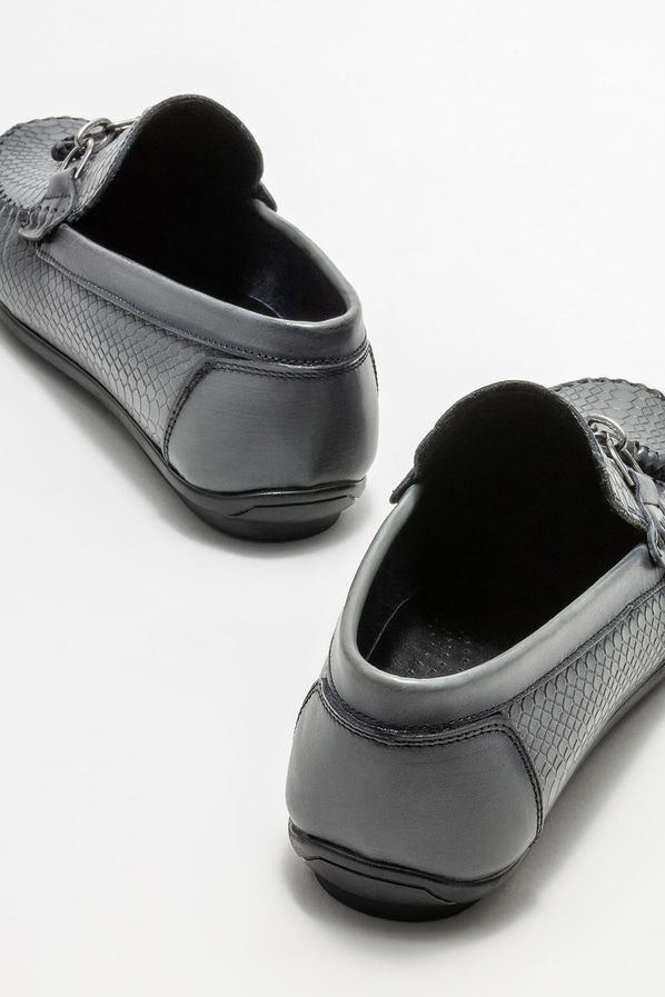 Gri deri erkek loafer, günlük kullanım için - Elle Shoes