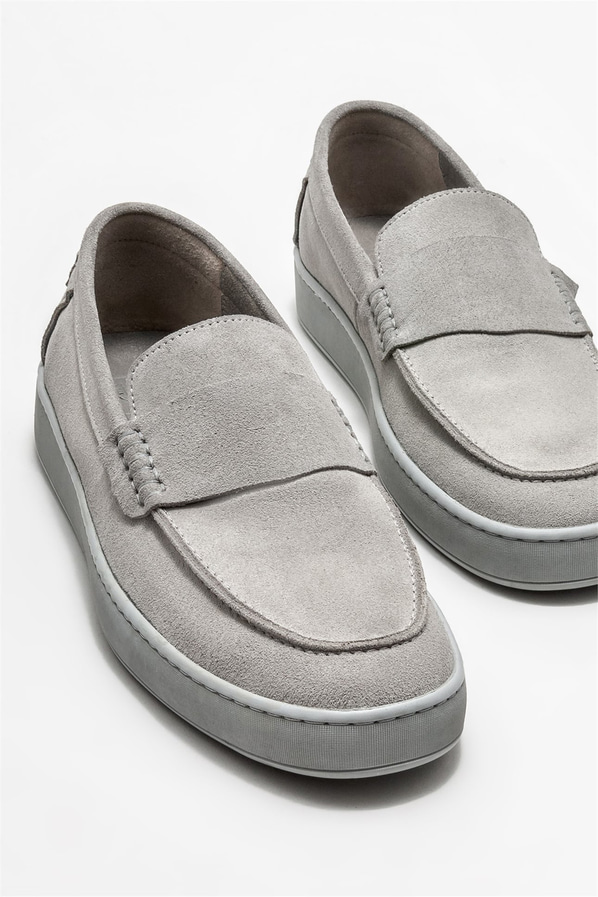 Gri deri erkek loafer, günlük kullanım için - Elle Shoes
