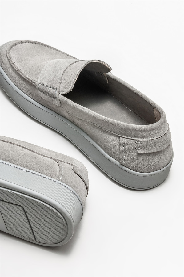 Gri deri erkek loafer, günlük kullanım için - Elle Shoes