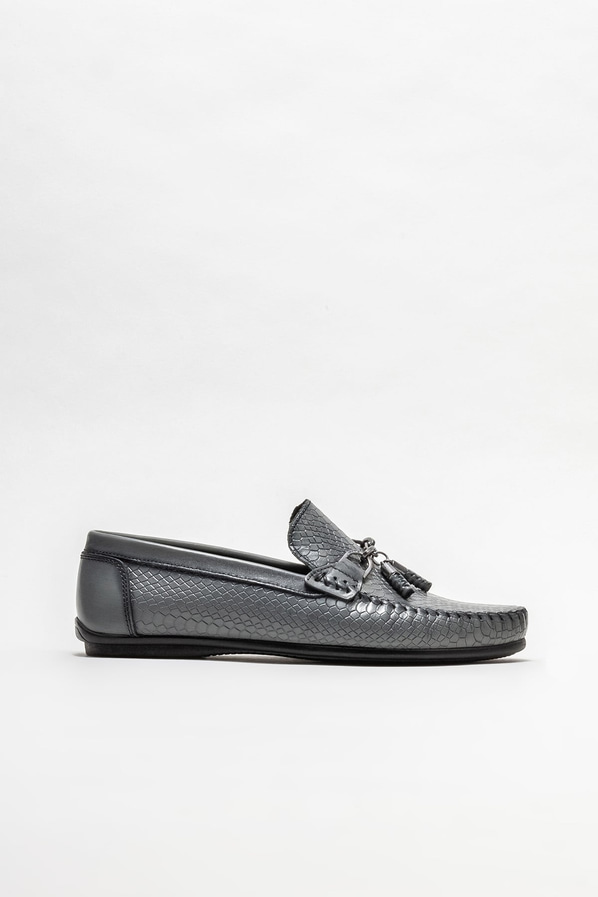 Gri deri erkek loafer, günlük kullanım için - Elle Shoes