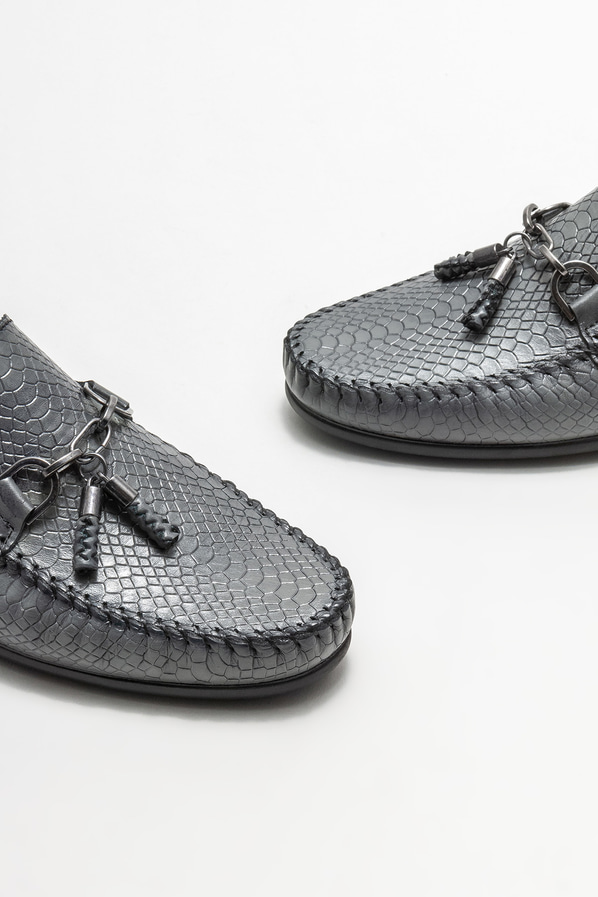 Gri deri erkek loafer, günlük kullanım için - Elle Shoes