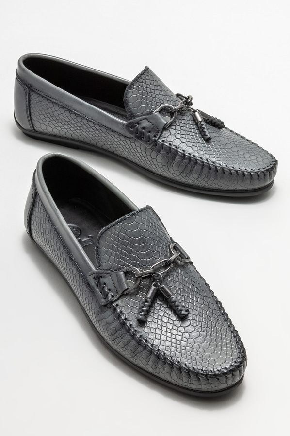 Gri deri erkek loafer, günlük kullanım için - Elle Shoes
