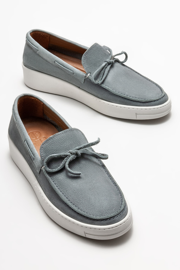 Gri deri erkek loafer, günlük kullanım için - Elle Shoes