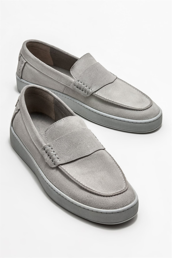 Gri deri erkek loafer, günlük kullanım için - Elle Shoes