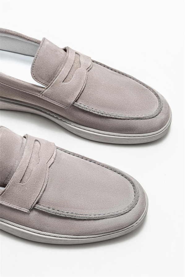 Gri deri erkek loafer - Elle Shoes