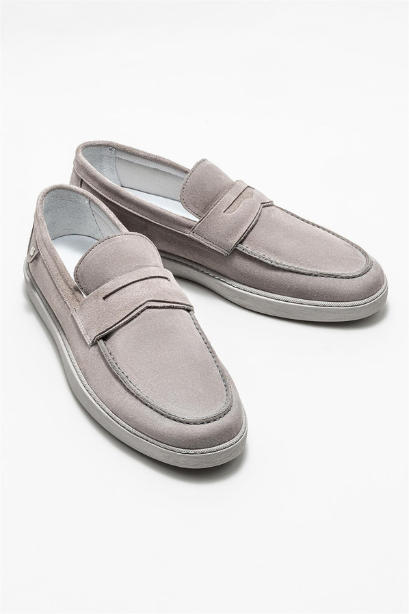 Gri deri erkek loafer - Elle Shoes