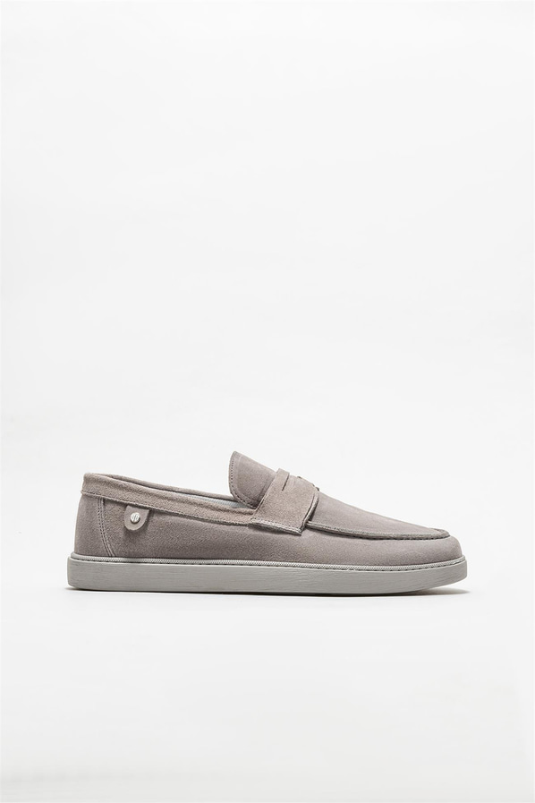 Gri deri erkek loafer - Elle Shoes