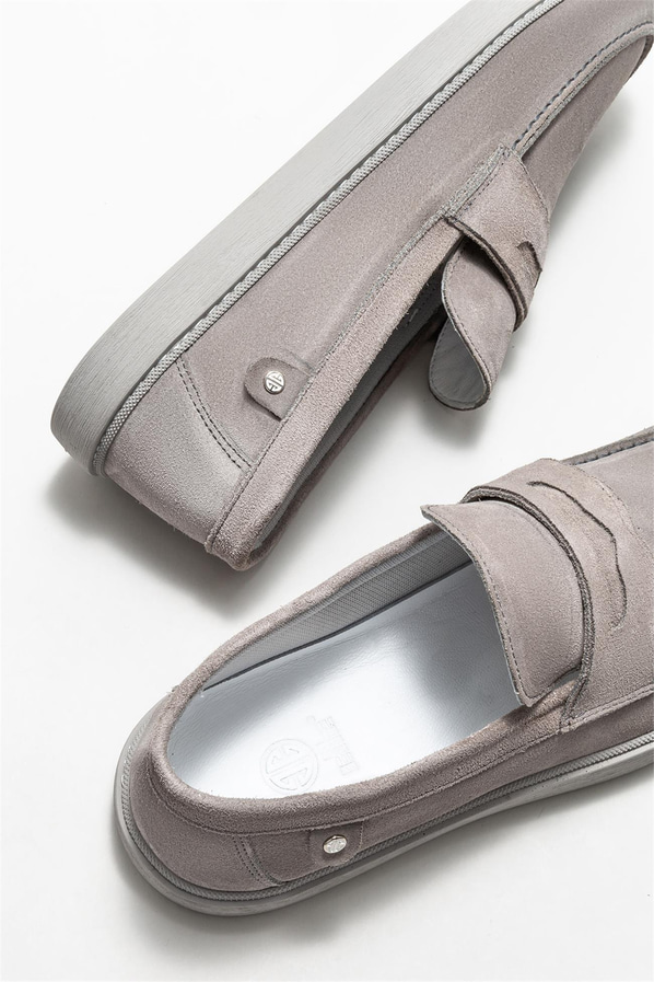 Gri deri erkek loafer - Elle Shoes