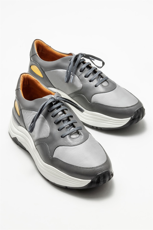 Gri deri erkek spor ayakkabı - Elle Shoes
