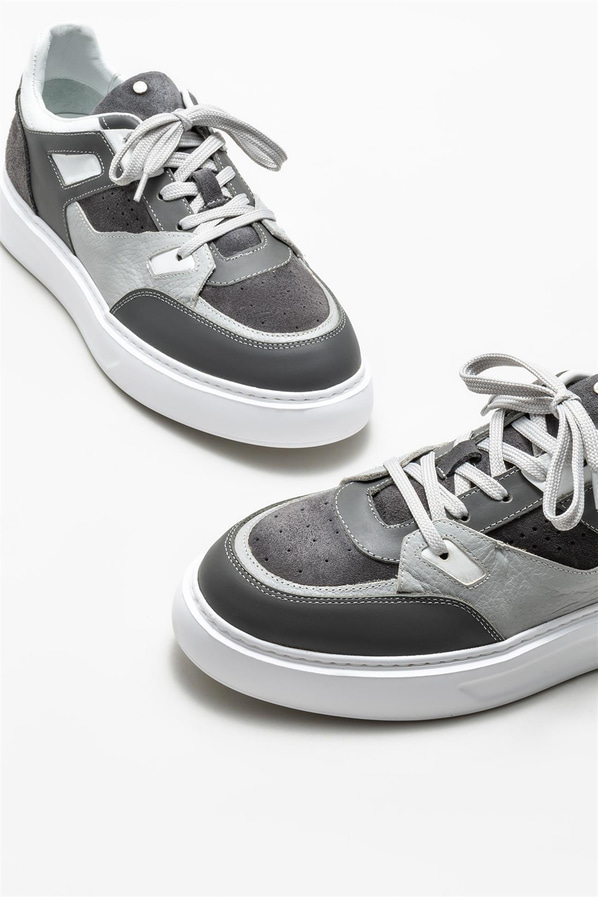 Gri deri erkek spor ayakkabı - Elle Shoes