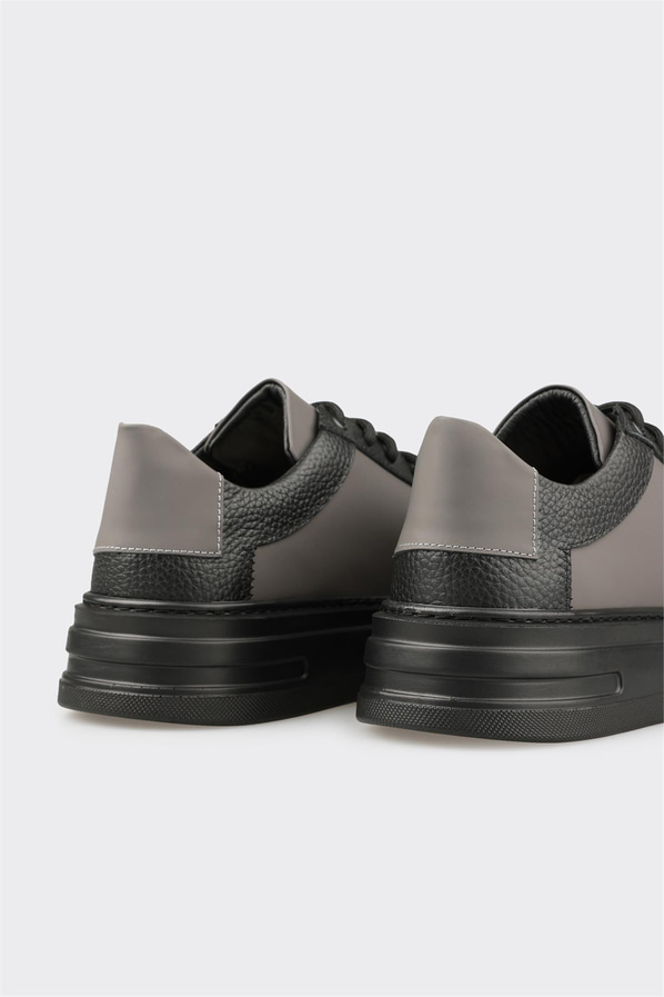 Gri deri erkek spor ayakkabı, ofis stili için - Elle Shoes