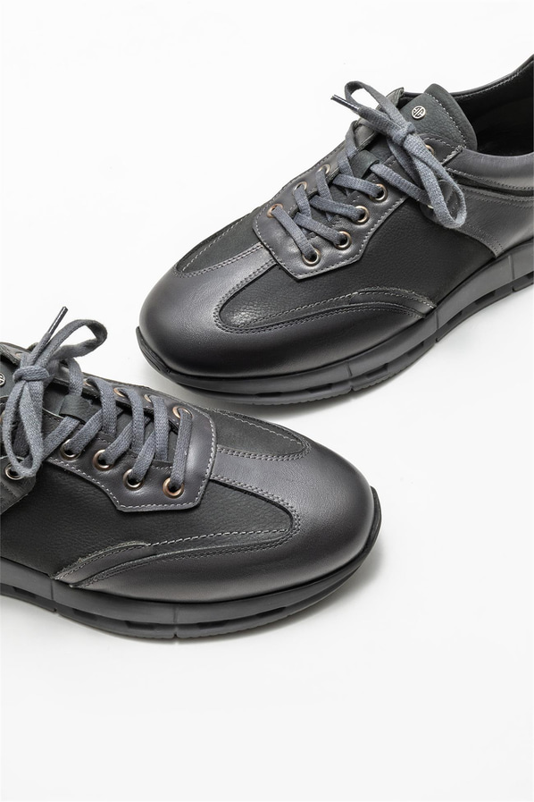 Gri deri erkek spor ayakkabı - Elle Shoes