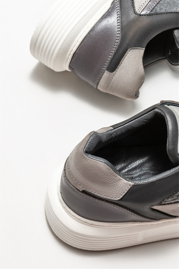 Gri deri erkek spor ayakkabı - Elle Shoes