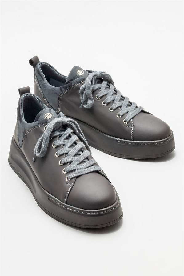 Gri deri erkek spor ayakkabı - Elle Shoes