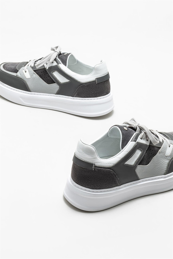 Gri deri erkek spor ayakkabı - Elle Shoes