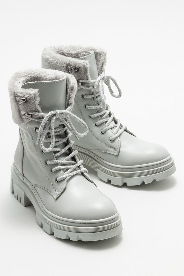 Gri deri kadın bot, günlük kullanım için - Elle Shoes