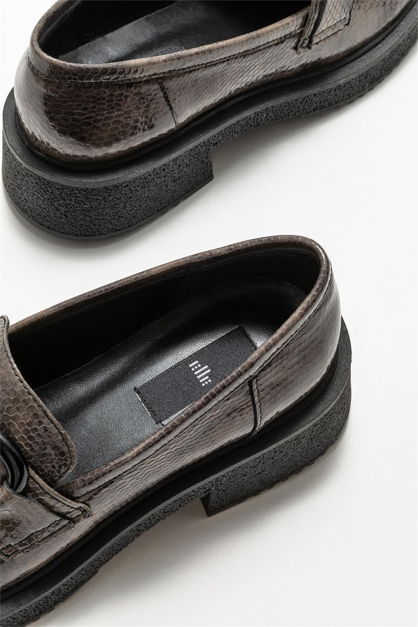 Gri deri kadın loafer - Elle Shoes