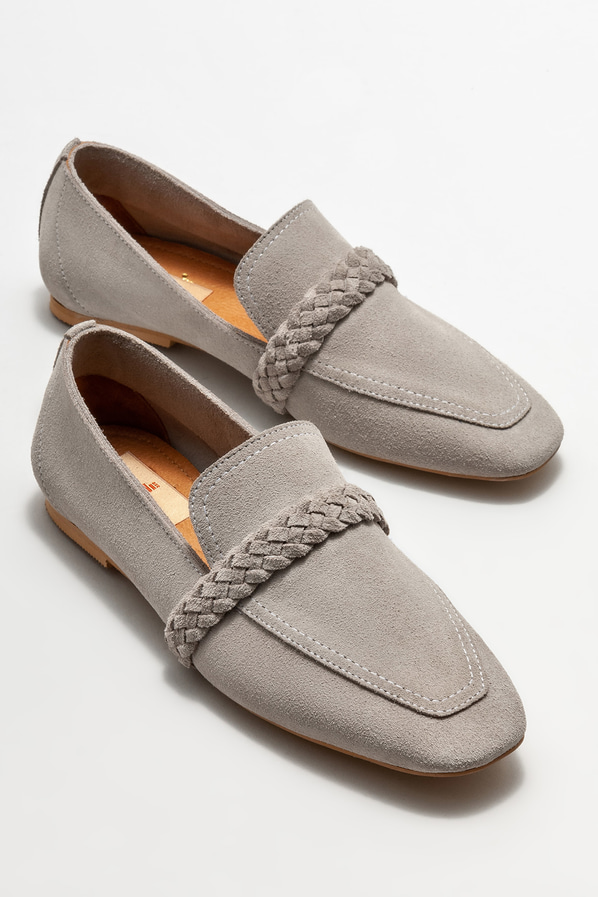 Gri deri kadın loafer - Elle Shoes