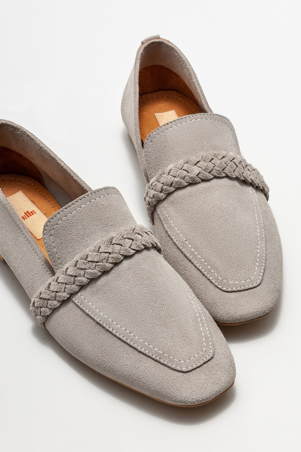 Gri deri kadın loafer - Elle Shoes