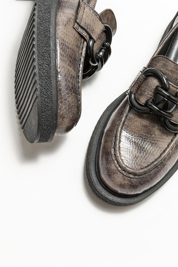 Gri deri kadın loafer - Elle Shoes