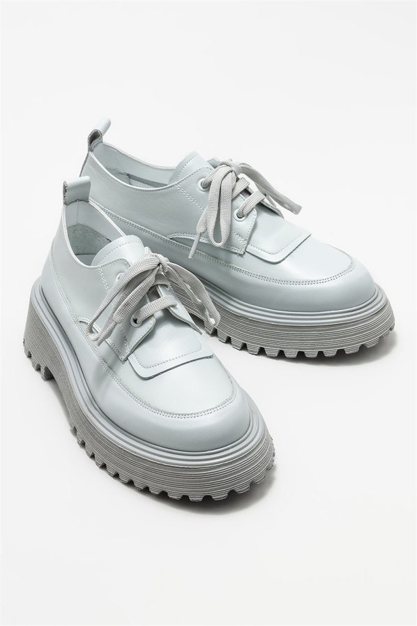 Gri deri kadın oxford - Elle Shoes