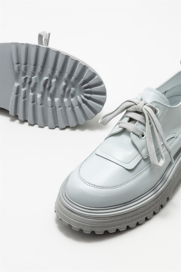 Gri deri kadın oxford - Elle Shoes