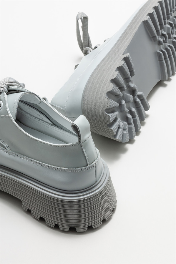 Gri deri kadın oxford - Elle Shoes