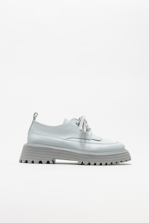 Gri deri kadın oxford - Elle Shoes