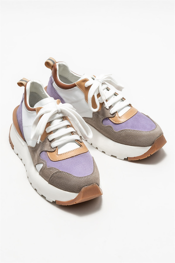 Gri deri kadın sneaker - Elle Shoes