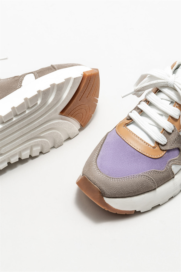 Gri deri kadın sneaker - Elle Shoes