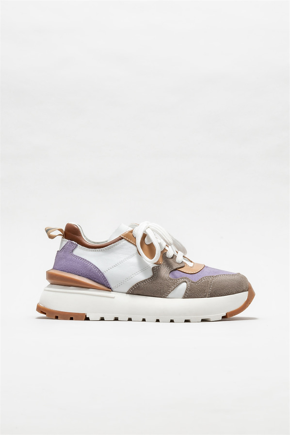Gri deri kadın sneaker - Elle Shoes