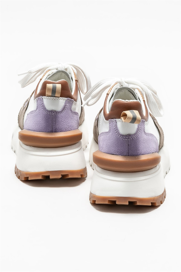 Gri deri kadın sneaker - Elle Shoes