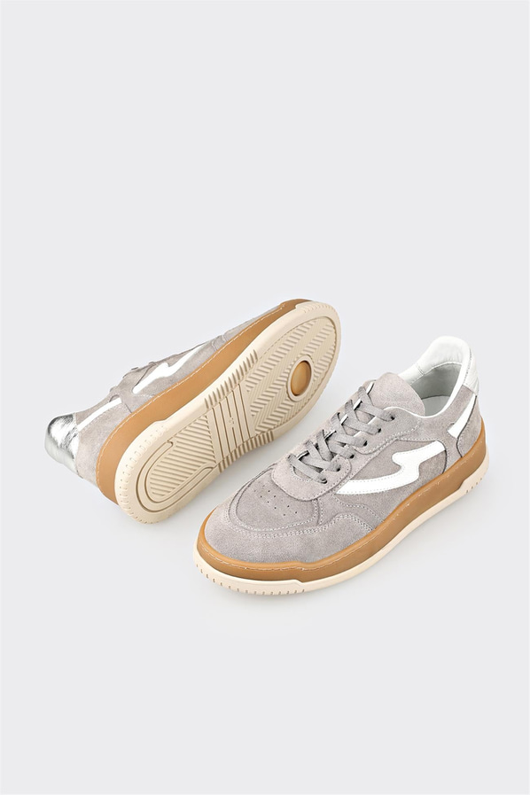 Gri deri kadın sneaker - Elle Shoes