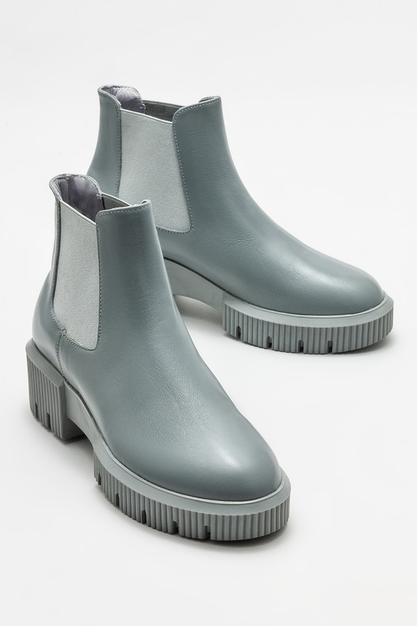 Gri deri topuklu kadın chelsea bot - Elle Shoes