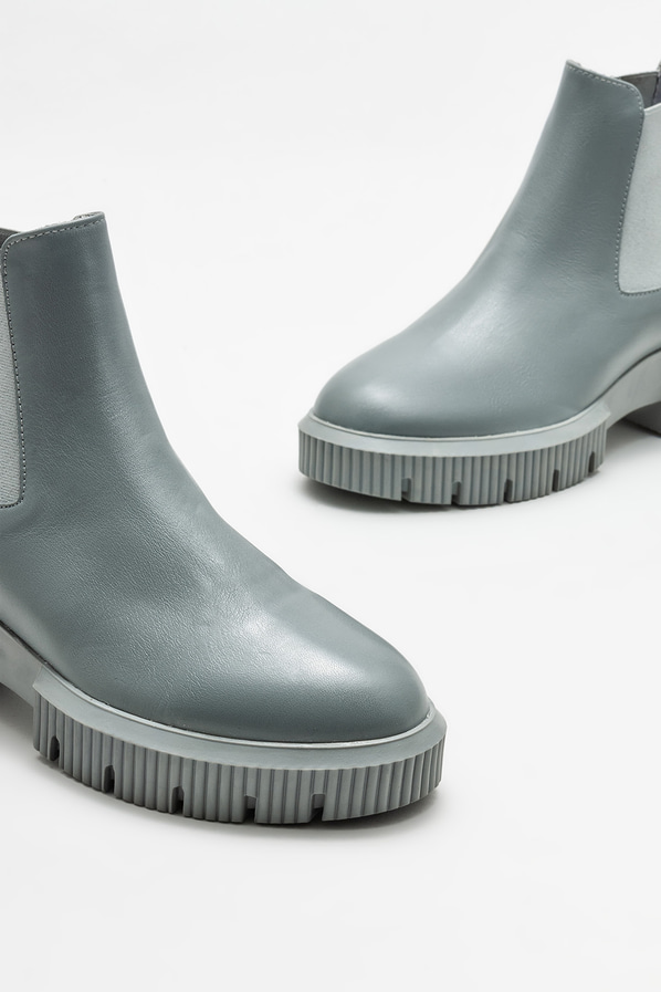 Gri deri topuklu kadın chelsea bot - Elle Shoes