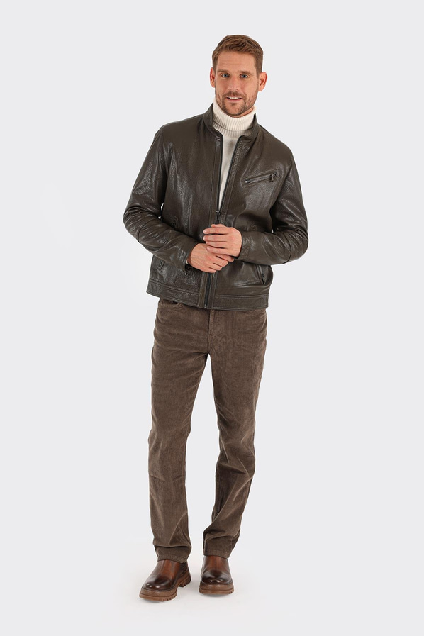 Haki Deri Erkek Ceket