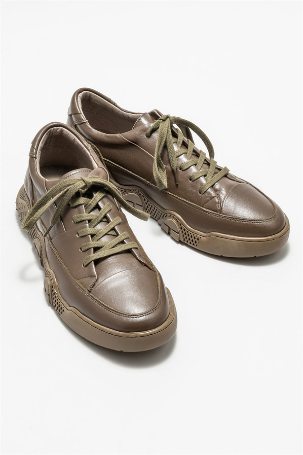 Haki deri erkek günlük ayakkabı, günlük kullanım için - Elle Shoes