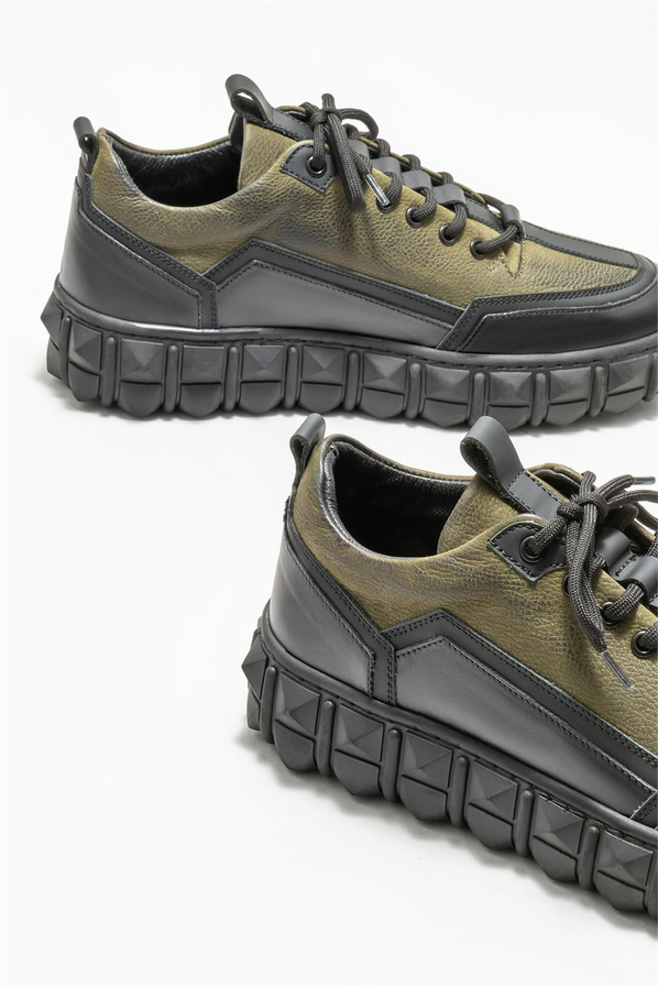 Haki deri erkek günlük ayakkabı, günlük kullanım için - Elle Shoes