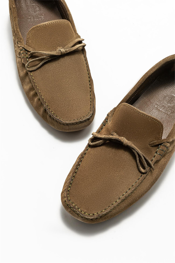Haki deri erkek loafer, günlük kullanım için - Elle Shoes