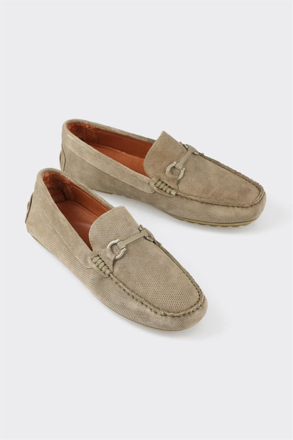 Haki deri ve süet erkek günlük ayakkabı, rahat kullanım için - Elle Shoes