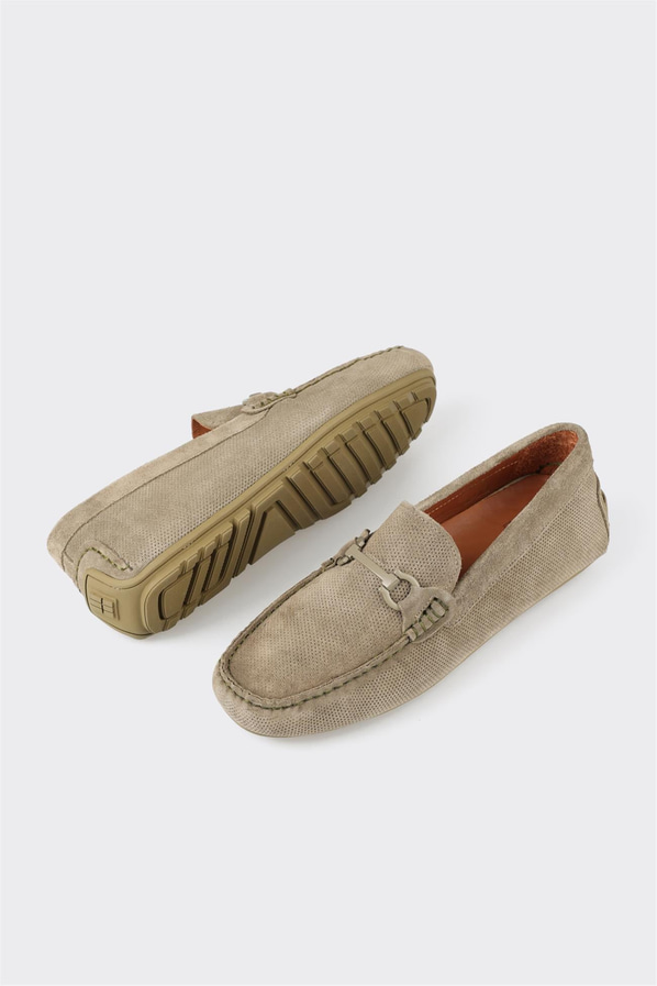 Haki deri ve süet erkek günlük ayakkabı, rahat kullanım için - Elle Shoes