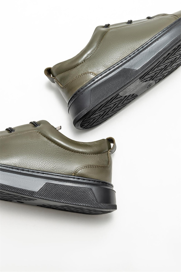 Haki deri erkek günlük ayakkabı, ofis stili için - Elle Shoes