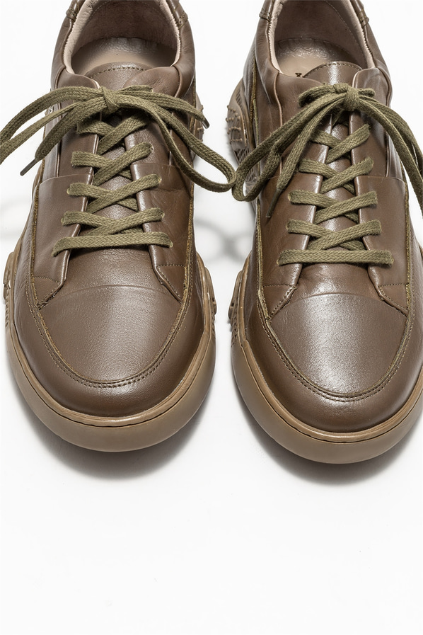 Haki deri erkek günlük ayakkabı, günlük kullanım için - Elle Shoes