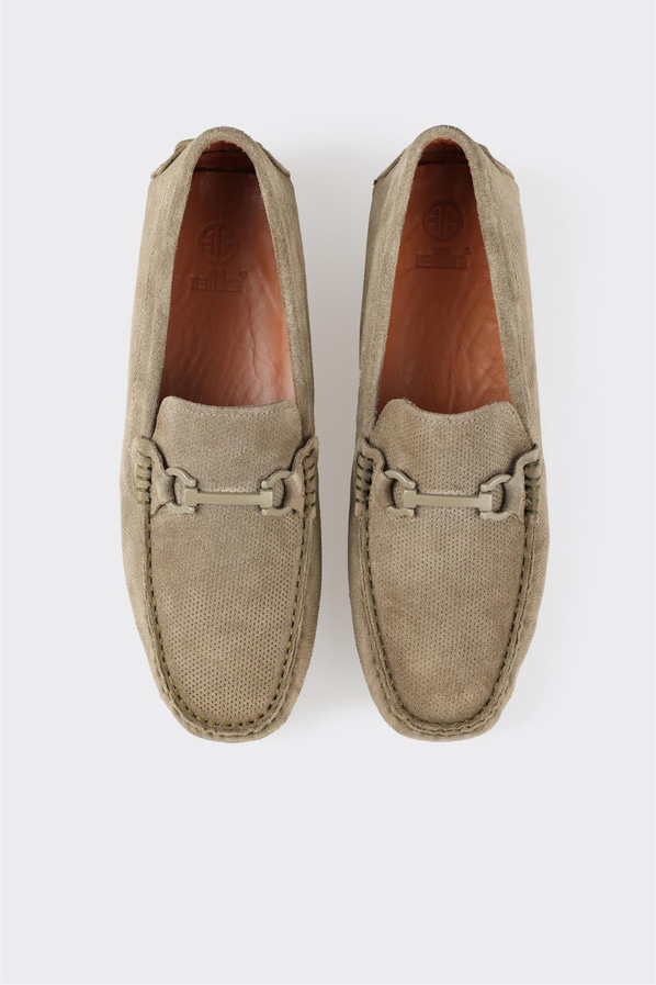 Haki deri ve süet erkek günlük ayakkabı, rahat kullanım için - Elle Shoes