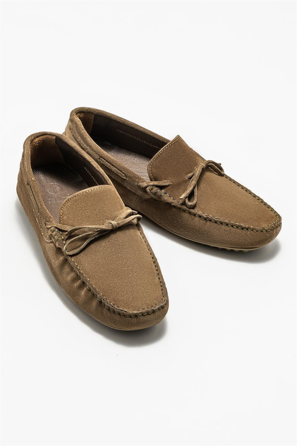 Haki deri erkek loafer, günlük kullanım için - Elle Shoes